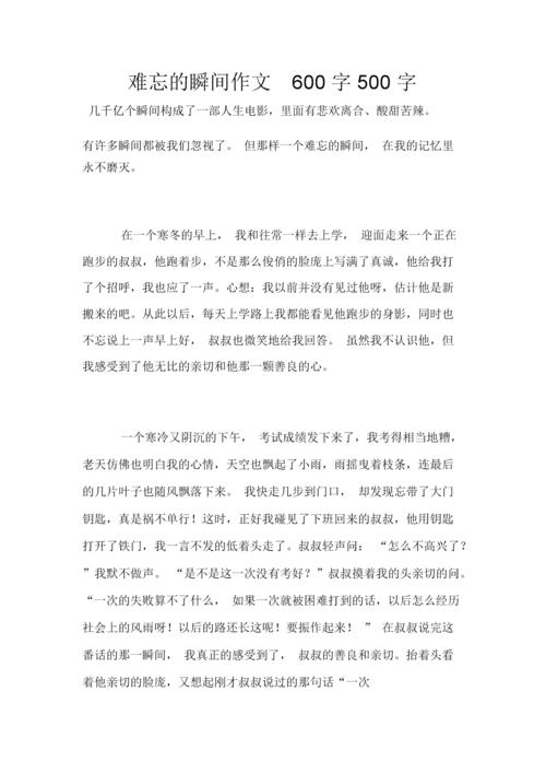 难忘的瞬间作文600字500字.docx 8页