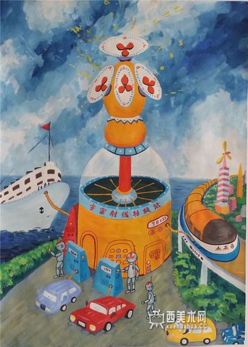 儿童获奖科幻画《宇宙射线转能站》赏析