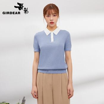 哥弟女装气质减龄领口拼色桑蚕丝短袖polo针织衫女t恤上衣a300852