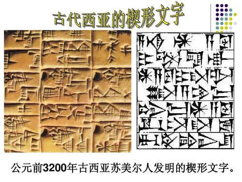 公元前3200年古西亚苏美尔人发明的楔形文字.