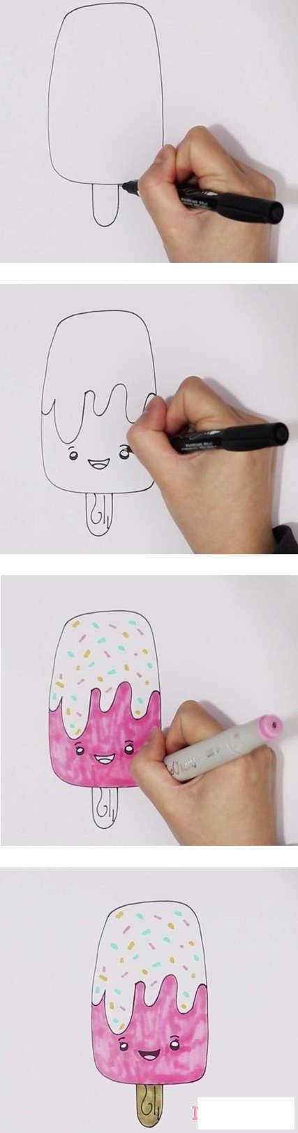 怎么画雪糕简笔画步骤教程涂色简单可爱