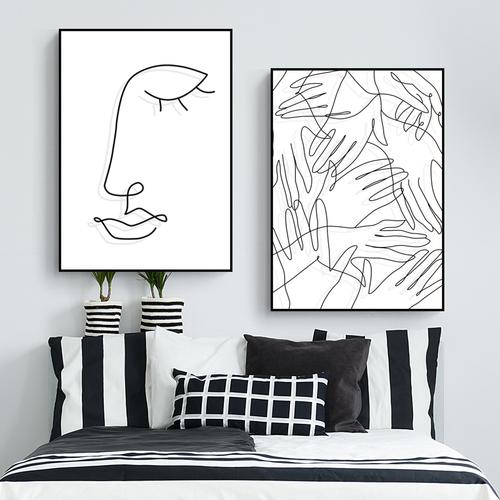 极简风线条挂画 北欧黑白抽象艺术小众玄关装饰画 ins