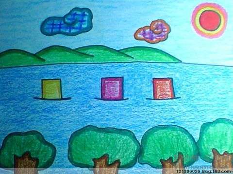 [儿童蜡笔画] 小学生蜡笔画图片-神秘的大海