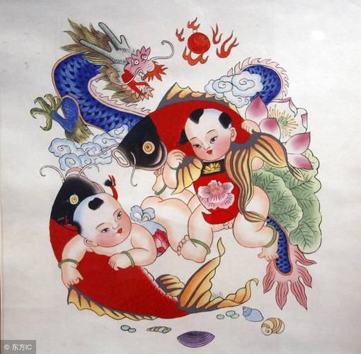 这幅年画寓意着鱼龙戏图.(图片来自东方ic)