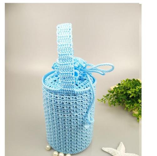 纯手工钩针编织纯色闷烧杯保温杯套可束口有手提带有钩法