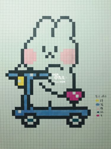 像素画 网格画 滑板小兔兔_像素画_网格画_兔子_滑板