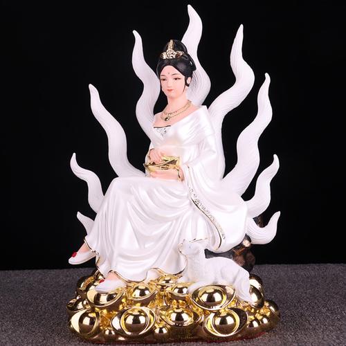 纯铜九尾狐仙娘娘神像掐丝镶嵌工艺居家供奉旺姻缘招财狐仙摆件