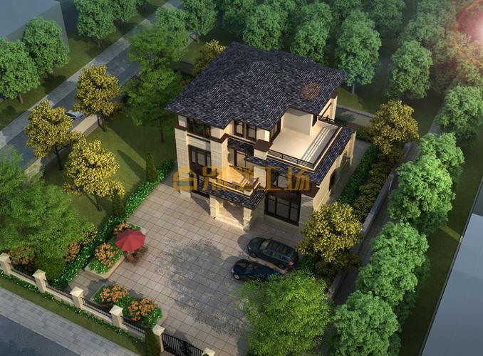 150平米农村三层别墅鸟瞰图