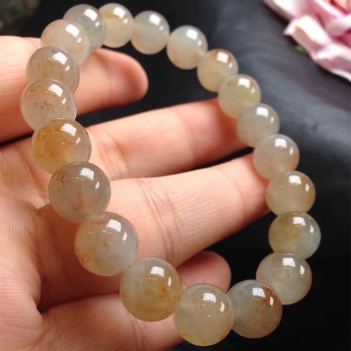缅甸玉天然a货翡翠手链冰种黄翡洒金玉珠子玉石圆珠手串9.7mm女款