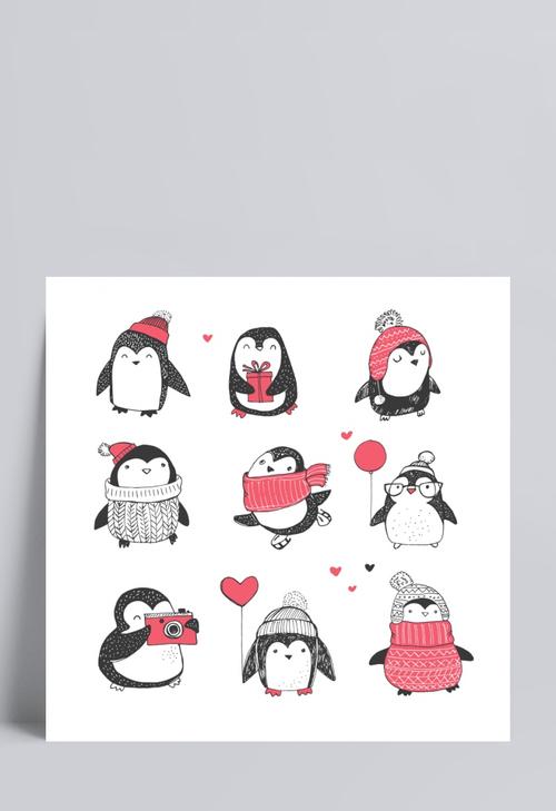 九款可爱的卡通企鹅矢量素材