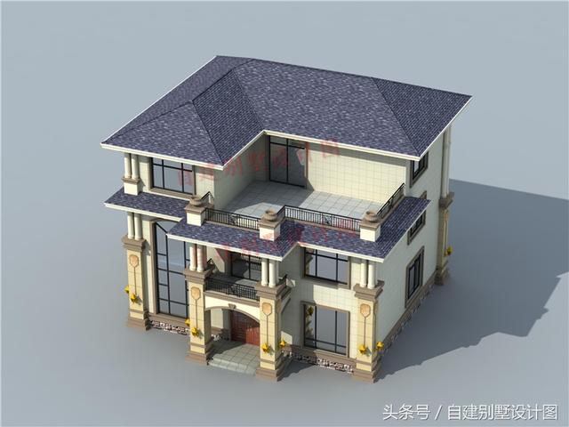 大门口是高大气势的罗马柱,四面都有罗马柱装饰,让整个别墅非常气派