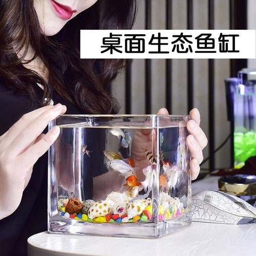 享弗小鱼缸水族箱客厅小型桌面创意家用水晶玻璃生态迷你金鱼缸方形