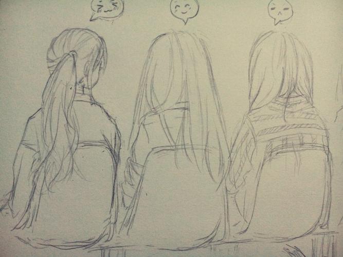 涂鸦#纯原创#看比赛的时候,看到前面女生坐在一块儿,就画了一下背影