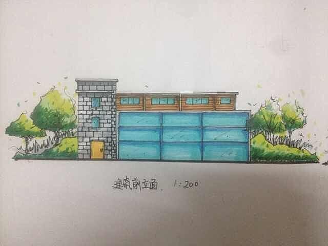 手绘建筑立面图.