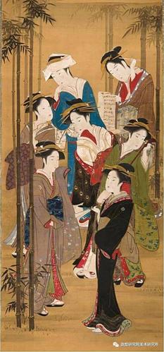 8cm 《竹林七妍图》是日本江户时代中期画家胜川春章的一副肉笔浮世绘