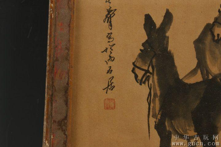 名家名人黄胄手绘原稿驴子画老框画一副