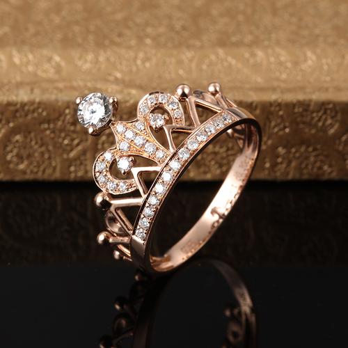 18k玫瑰金钻戒指 皇冠钻戒镂空钻石戒指 求婚结婚钻戒 现货