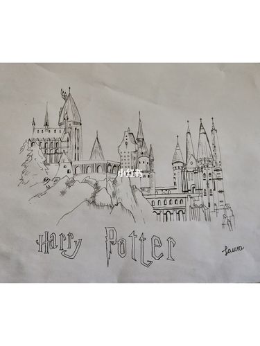霍格沃茨城堡线稿_城堡_魔法学校_哈利波特_手账_我的