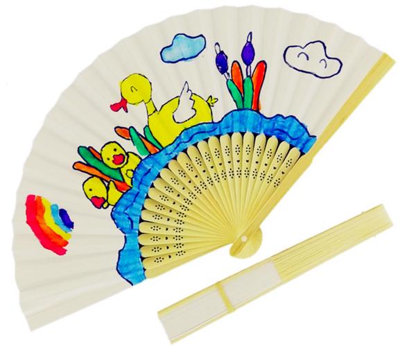 空白纸扇子儿童绘画白色彩色diy折扇幼儿园手工制作材料