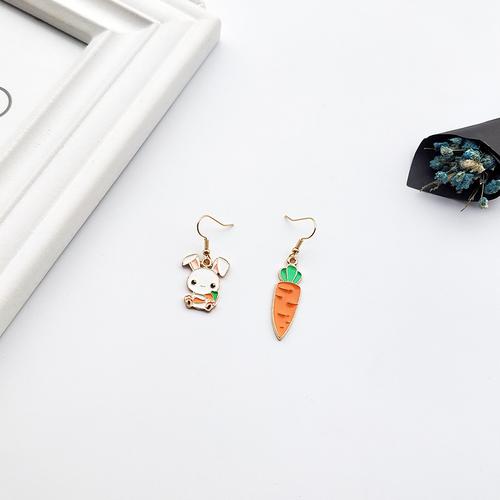 卡通可爱少女风小兔子胡萝卜甜美简约精致不对称个性趣味耳环耳坠_7折