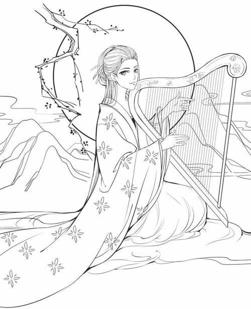 一组古风手绘线稿素材太唯美了