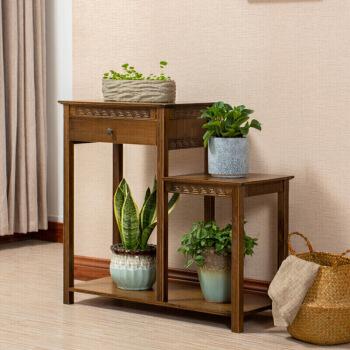 定制新中式客厅花架花架多层质室内落地多肉花盆架客厅绿萝用抽屉