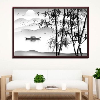 新中式装饰画禅意山水画房间客厅壁画横版餐厅巨幅中国风背景挂画 te