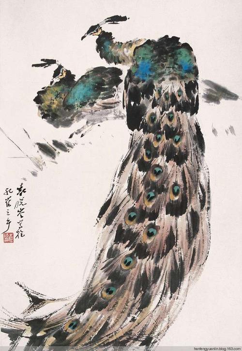 袁晓岑画孔雀