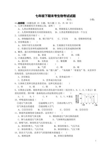 七年级生物下册期末考试卷及答案,推荐文档