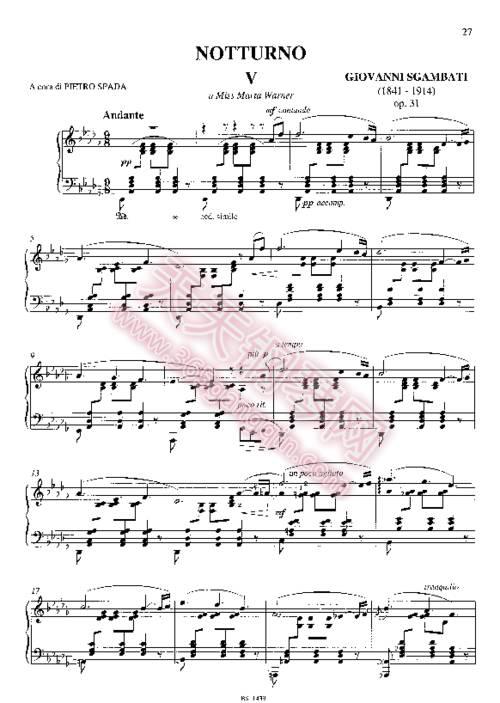天天钢琴网-免费下载sgambati - nocturne no.5 in d-flat major op.