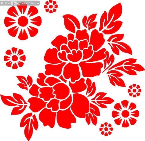 牡丹剪纸花纹矢量图