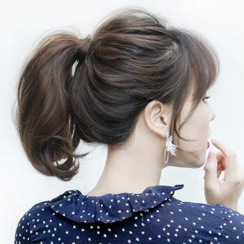 真人发丝绑带式发尾女生梨花短卷发大波浪高马尾辫子25cm长自然效果深