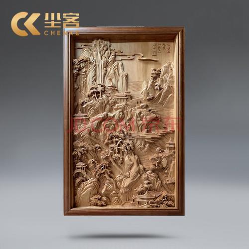 高山流水背景墙定制实木立体浮雕挂件 款式二蓬莱仙境单面雕刻平米价
