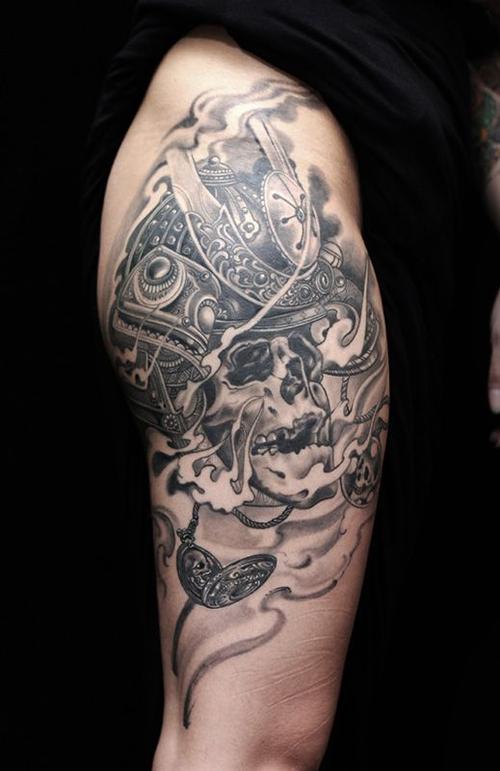 不灭的斗志,手臂骷髅武士霸气纹身