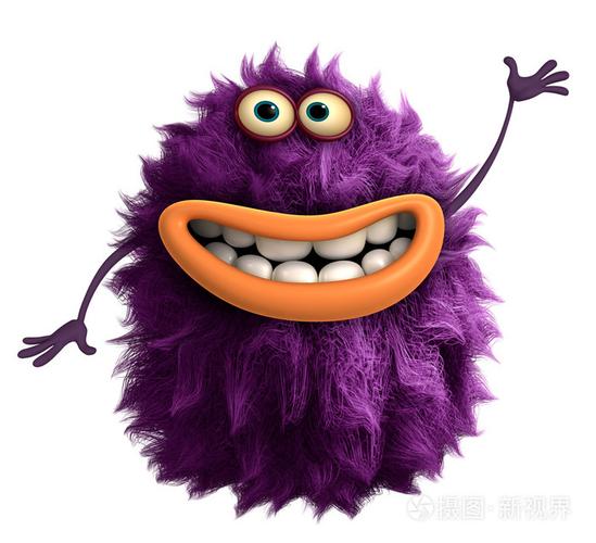 紫色卡通多毛怪物 3d