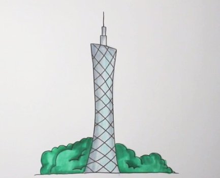 小蛮腰广州塔建筑简笔画步骤图解
