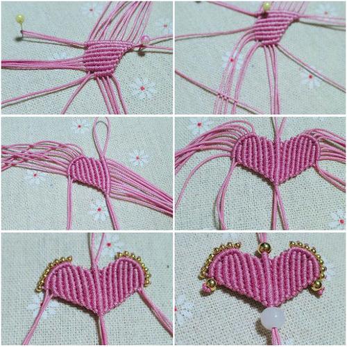 手工编织diy,动手试可爱的编绳心形小挂饰