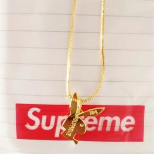 潮牌现货supreme playboy项链兔子吊坠情侣14k真金hiphop花花公子