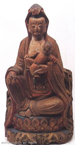 金漆彩绘木雕送子观音菩萨像图片