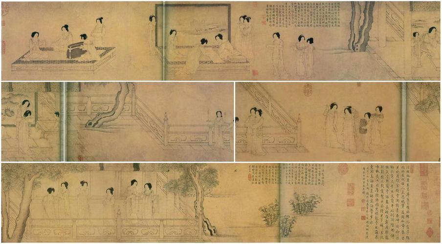 南宋 牟益 《捣衣图》卷,纸本,墨笔,纵27.1厘米,横266.