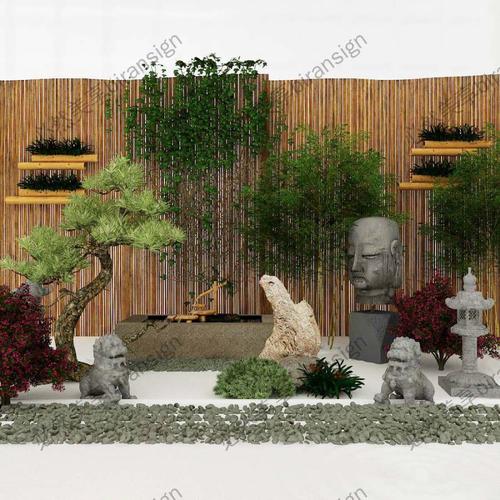中式景观竹子庭院假山园艺模型素材下载,本次作品主题是景观雕塑设计