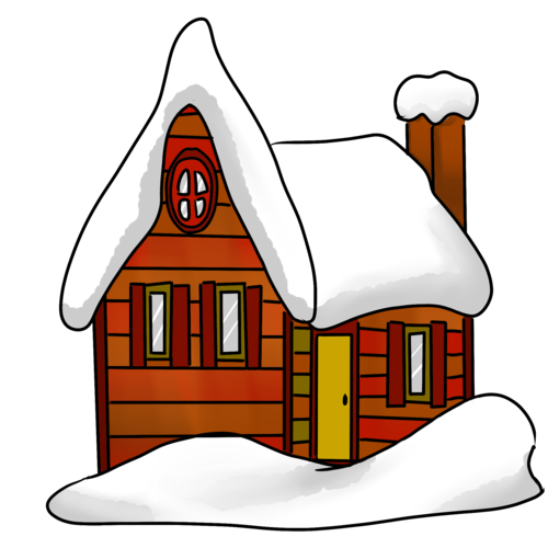 冬天红色小房子手绘插画图片