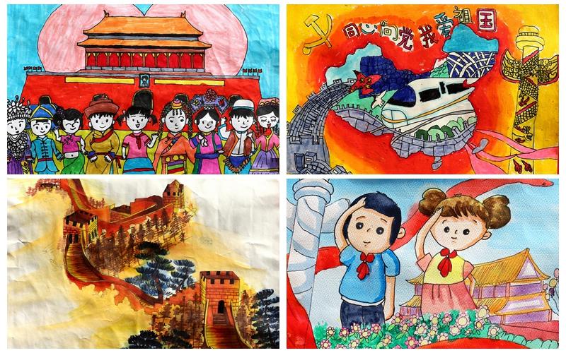 孩子们创作的"童心向党"主题漫画.