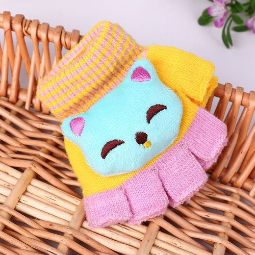 新款热销冬季儿童手套 卡通造型保暖半指卡通手套 写字手套