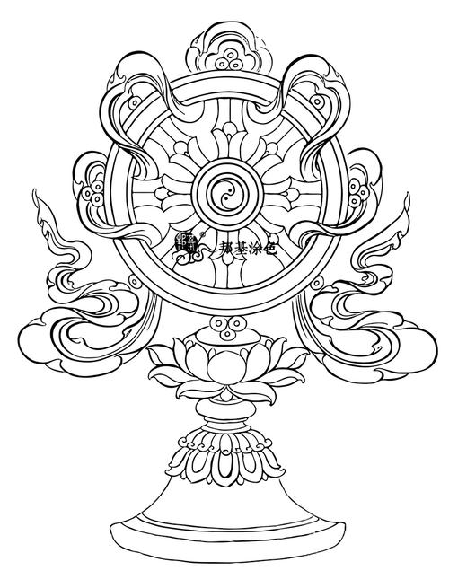 白描唐卡描金八吉祥diy手绘唐卡吉祥八宝线稿