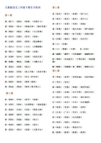 人教版语三年级下册生字组词.doc
