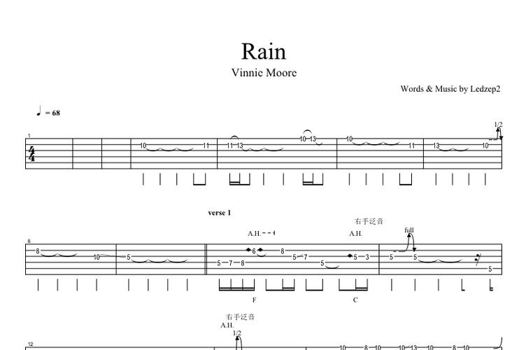 vinniemoore《rain》吉他谱_吉他独奏谱