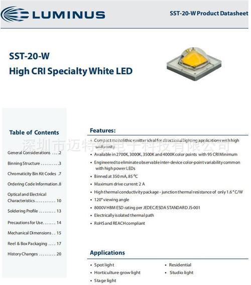朗明纳斯 luminus sst20-w 高显指 暖白大功率led灯珠