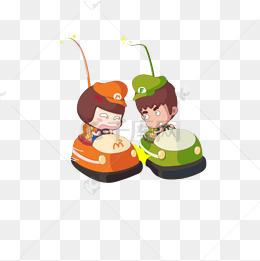 可爱的卡通插画男孩女孩碰碰车碰撞免抠