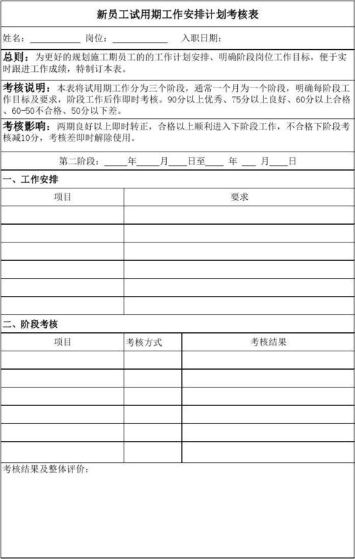 新员工试用期工作安排计划表